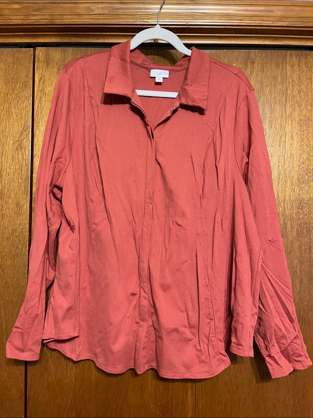 J. Jill 3x Rust Clay Long-Sleeve Hidden Button-Front Shirt